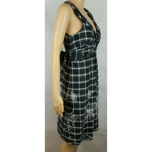 Greater Good Network Womens (M) Embroidered Cotton Sundress Black & White Plaid - Picture 10 of 12